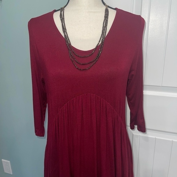 Burgundy solid Babydoll Mini Dress - Picture 5 of 14
